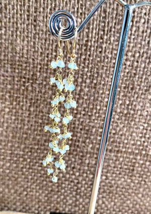 #132 aquamarine long chain earrings