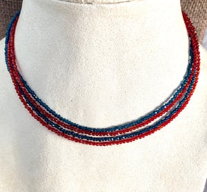 Blue/red Chinese crystal 56” necklace