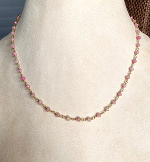 #429 pink wire wrapped necklace 16.25”