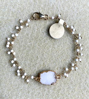 #306 white druzy bezeled dangle bracelet