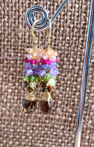 #135 smoky topaz rainbow earrings