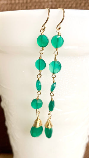 #471 green onyx drops long earrings