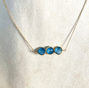 #333 3 blue chalcedony bezeled necklace